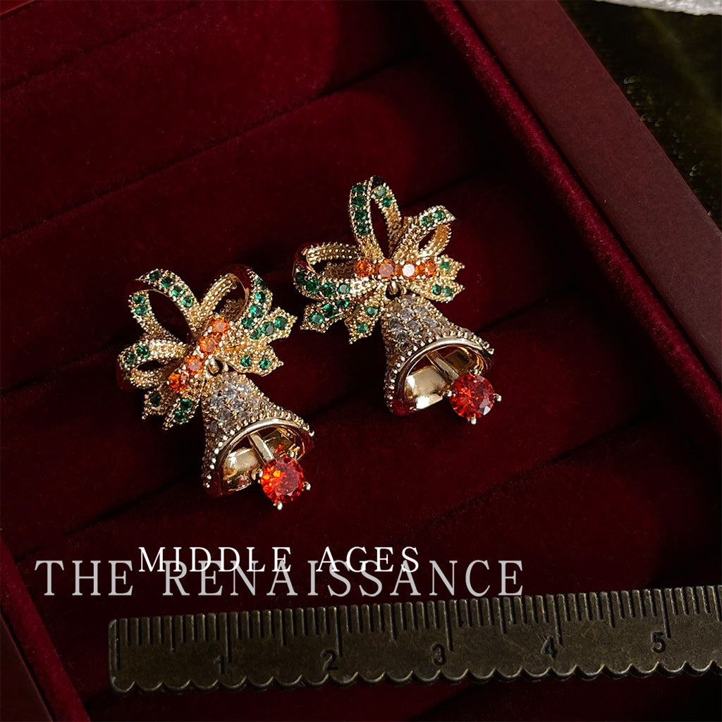 Wholesale Medieval Christmas Series Zircon Bell Bow Earrings